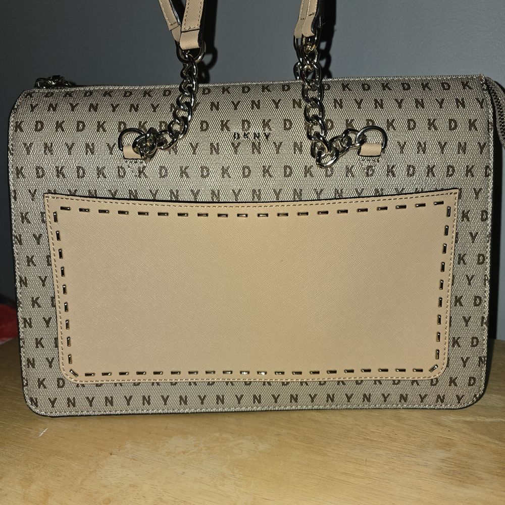 DKNY Beige and Brown Logo Handbag